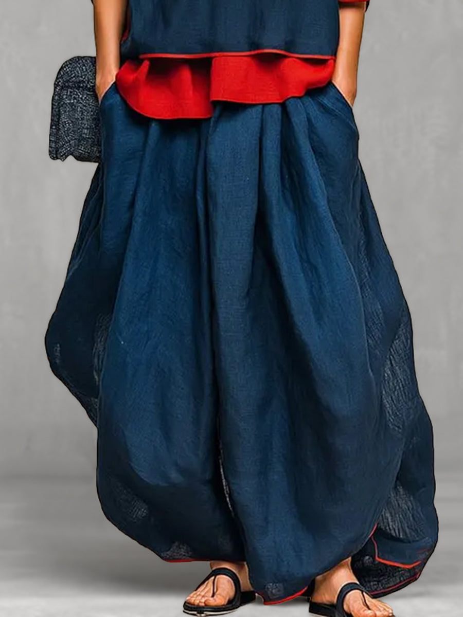 Solid Color Pockets Wide Leg Loose Trousers Pants