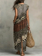 Ruffled Printed Pockets Sleeveless Loose V-Neck Maxi Dresses