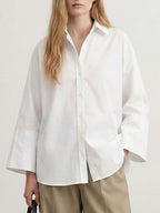 Long Sleeves Loose Solid Color Lapel Collar Blouses&Shirts Tops