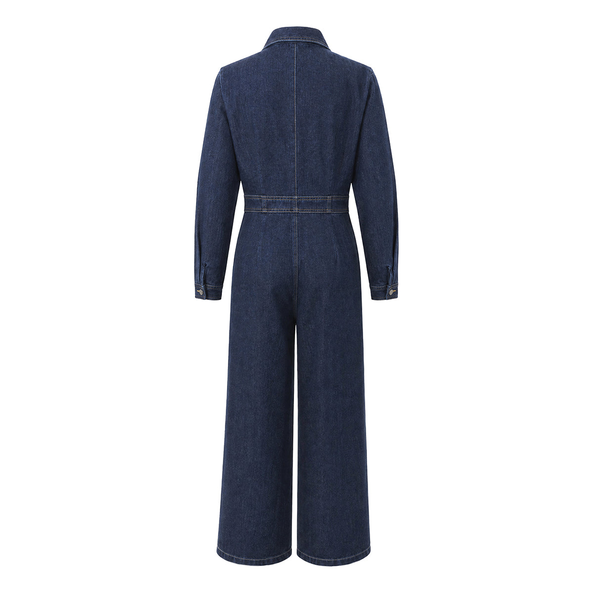 Zipper Split-Joint Solid Color Pockets Wide Leg Long Sleeves Lapel Jumpsuits