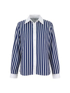 Long Sleeves Buttoned Contrast Color Striped Lapel Blouses&Shirts Tops