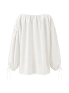 Split-Joint Solid Color Pleated Hollow Drawstring Loose Long Sleeves Cold shoulder Blouses&shirts Tops