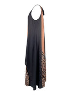 Loose Sleeveless Asymmetric Contrast Color Leopard Pockets Split-Joint Halter-Neck Maxi Dresses