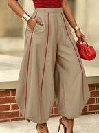 Pockets Elasticity Contrast Color Wide Leg Loose Trousers Pants