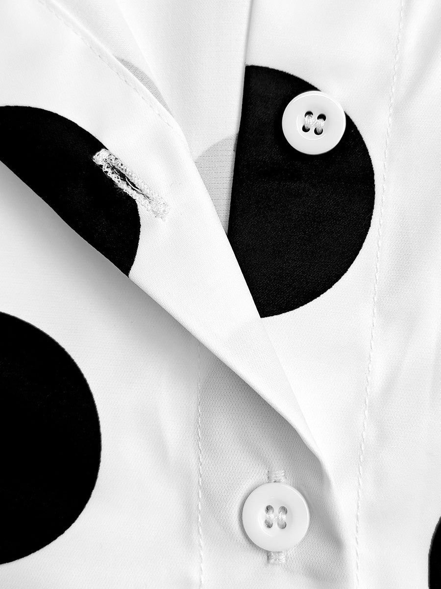 Long Sleeves Loose Buttoned Polka-Dot Printed Lapel Blouses&Shirts Tops