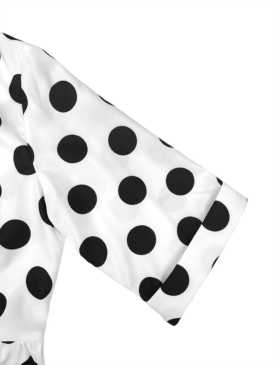A-Line Half Sleeves Buttoned Contrast Color Elasticity Polka Dot Lapel Maxi Dresses Shirt Dress