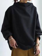 Solid Color Loose Long Sleeves High-neck Sweatershirt
