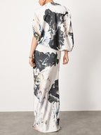 Batwing Sleeves Loose Asymmetric Floral Printed Split-Joint Split-Side One-Shoulder Evening Dresses Maxi Dresses