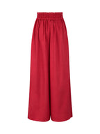 Elasticated Waist High Waisted Big Hemline Pleated Pockets Solid Color Zipper Wide Leg Pants
