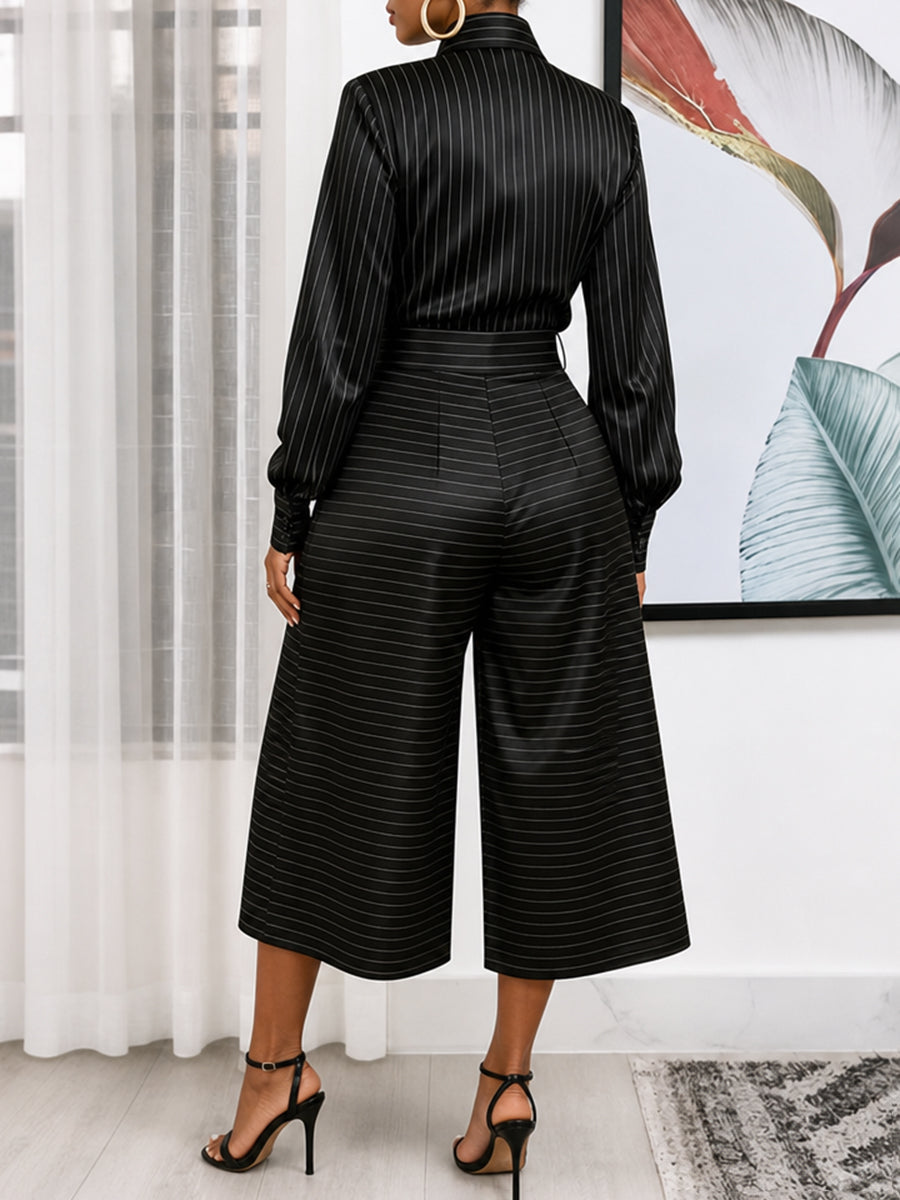 Striped Buttoned Long Sleeves Lapel Blouses&shirts Tops