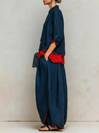 Solid Color Pockets Wide Leg Loose Trousers Pants