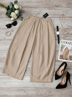 Solid Color Pockets Pleated Wide Leg Loose Pants