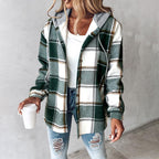HONEY™ - Women’s Plaid Fleece Lined Hooded Shacket Jacket