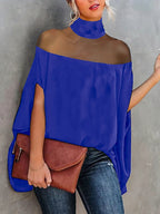 See-Through Batwing Sleeves High-neck Blouses&shirts Tops