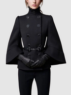 Flared Buttoned Solid Color High Neck Jackets&Coats Outerwear Woolen Coat