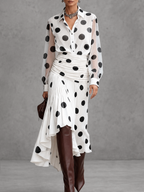 Long Sleeves Loose Buttoned Polka-Dot Printed Lapel Blouses&Shirts Tops