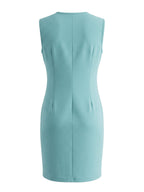 Bodycon Sleeveless Buttoned Solid Color Round-Neck Midi Dresses