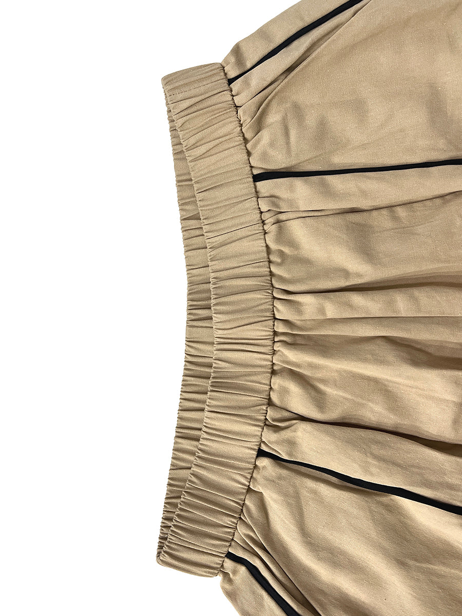 Solid Color Pockets Elasticity Buttoned Wide Leg Cropped Trousers Pants