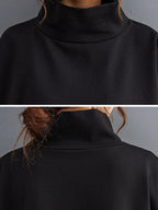 Urban Solid Color High-Neck High-Low Sweatshirt Top