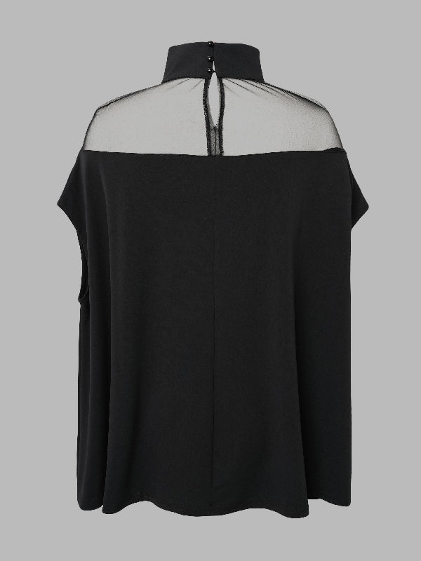 See-Through Batwing Sleeves High-neck Blouses&shirts Tops