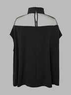 See-Through Batwing Sleeves High-neck Blouses&shirts Tops