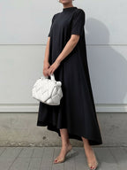 High-Low Short Sleeves Solid Color Maxi Dresses
