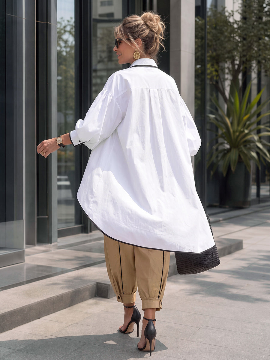 Solid Color Pockets Elasticity Buttoned Wide Leg Cropped Trousers Pants