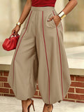Pockets Elasticity Contrast Color Wide Leg Loose Trousers Pants
