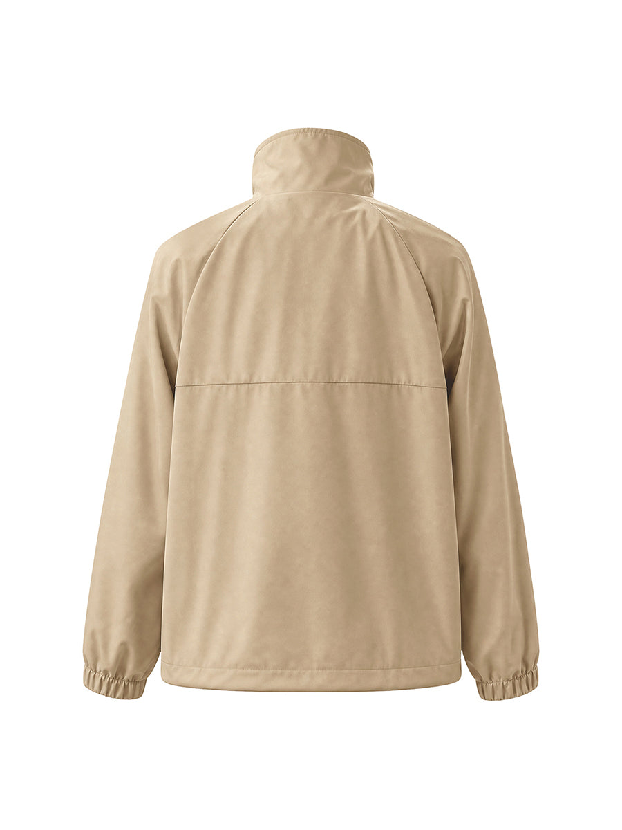 Zipper Drawstring Contrast Color Loose Half Sleeves Lapel Outerwear