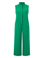 Solid Color Buttoned Wide Leg Sleeveless Stand Collar Jumpsuits