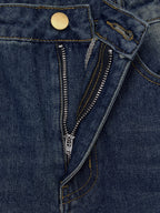 Split-Joint Pockets Hollow Geometric Buttoned Wide Leg Loose Jean Pants Bottoms