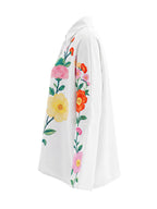 Long Sleeves Loose Buttoned Contrast Color Flower Print Lapel Blouses&Shirts Tops
