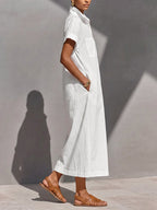 Zipper Solid Color Pockets Sleeveless High Waisted V-neck Maxi Dresses
