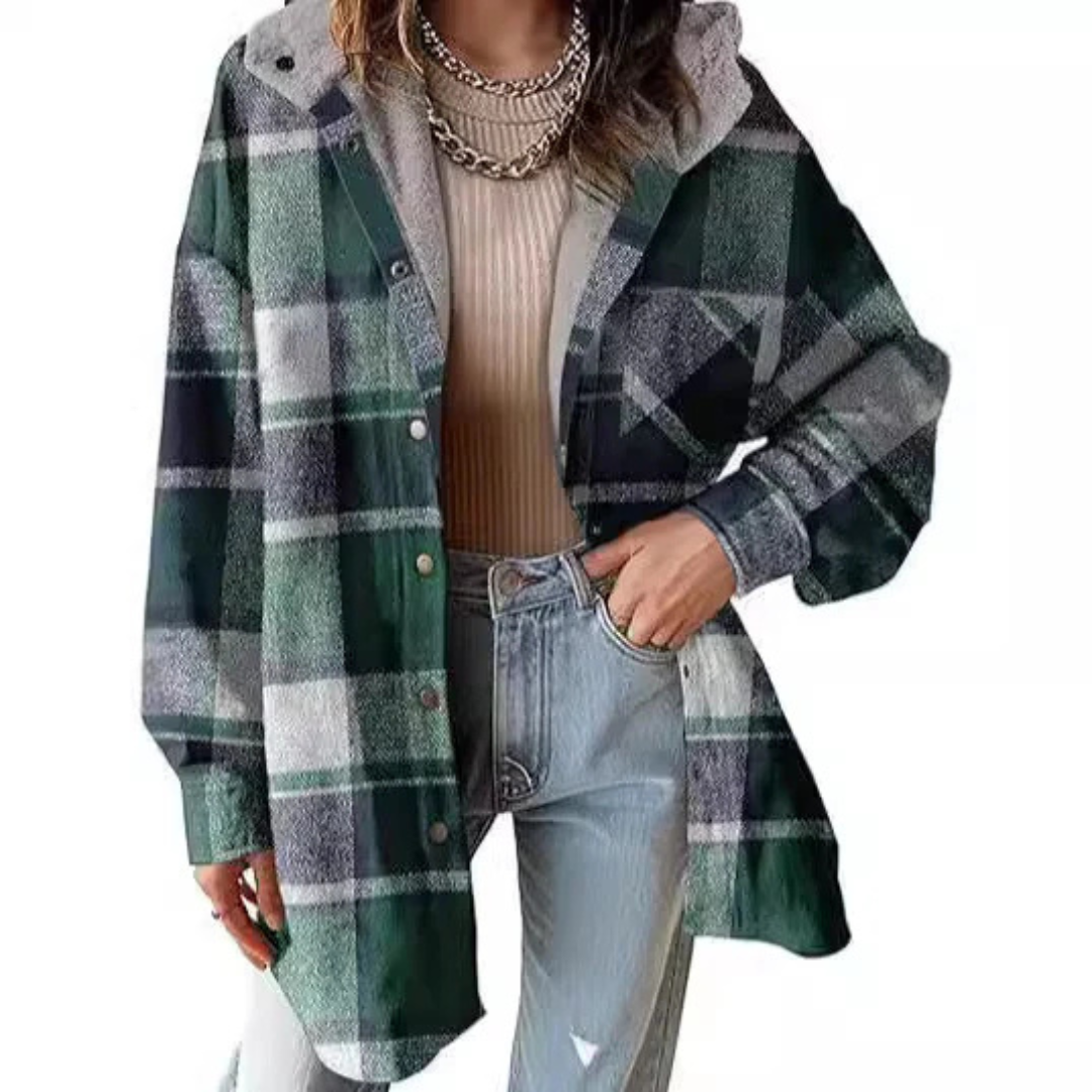 TALLULAH™ - Relaxed Fit Hooded Plaid Jacket