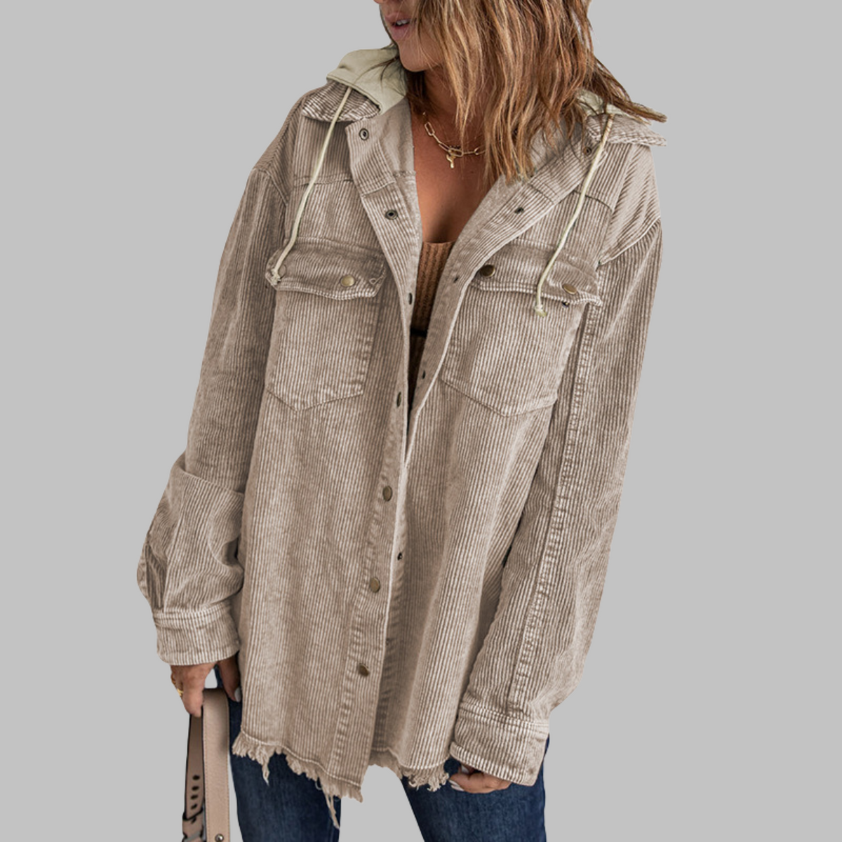DABRINA™ - Classic Button Down Long Sleeve Hooded Jacket
