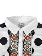 Long Sleeves Loose Buttoned Polka Dot Printed V-Neck Blouses&Shirts Tops