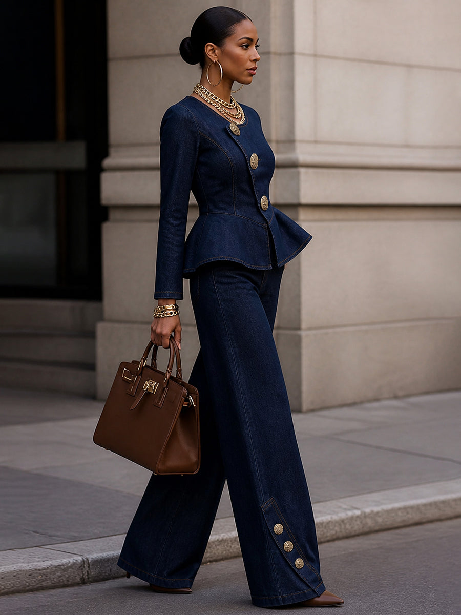 Split-Joint Ruffle Trim Buttoned Skinny Long Sleeves Round-neck Blouses&shirts Tops