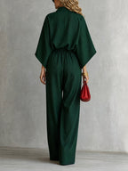 Striped Frog Button Contrast Color Three-quarter Sleeves Batwing Sleeves Stand Collar Blouses&shirts Tops