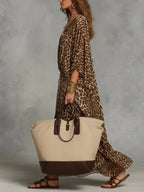 High Waisted Long Sleeves Knot Leopard V-Neck Maxi Dresses