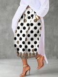 Printed Polka-Dot Pockets Elasticity Contrast Color Wide Leg High Waisted Ninth Pants