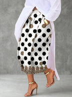 Printed Polka-Dot Pockets Elasticity Contrast Color Wide Leg High Waisted Ninth Pants