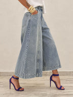 Zipper Solid Color Pockets Buttoned Wide Leg Loose Jean Pants Bottoms