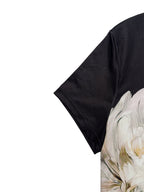 Flower Print Contrast Color Short Sleeves Round-Neck T-Shirts Tops