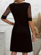 A-Line Half Sleeves Polka-Dot See-Through Solid Color Split-Joint Round-Neck Mini Dresses