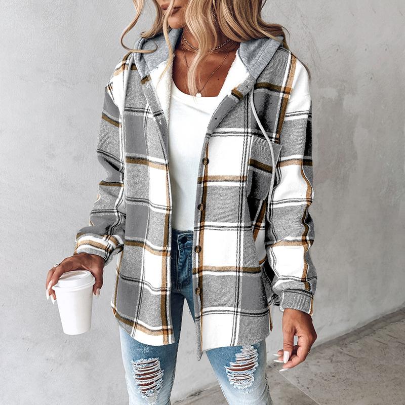 HONEY™ - Women’s Plaid Fleece Lined Hooded Shacket Jacket