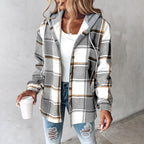 HONEY™ - Women’s Plaid Fleece Lined Hooded Shacket Jacket