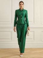 Column Skinny Pockets Solid Color Blazer Pants
