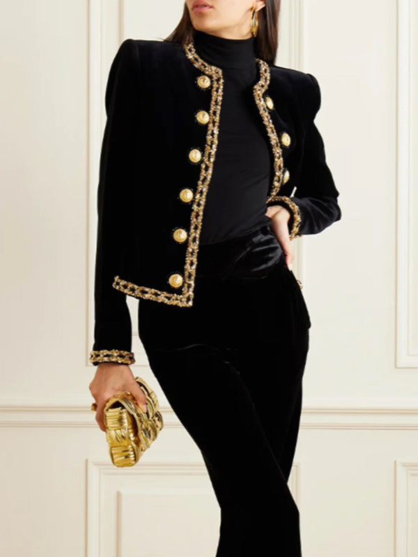 Long Sleeves Buttoned Round-Neck Jackets Outerwear