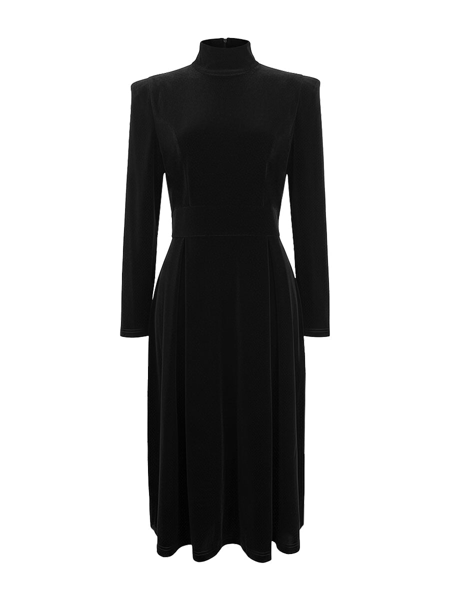 Long Sleeves Skinny Solid Color High Neck Midi Dresses