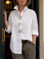 Split-Joint Solid Color Buttoned Loose Long Sleeves Lapel Blouses&Shirts Tops